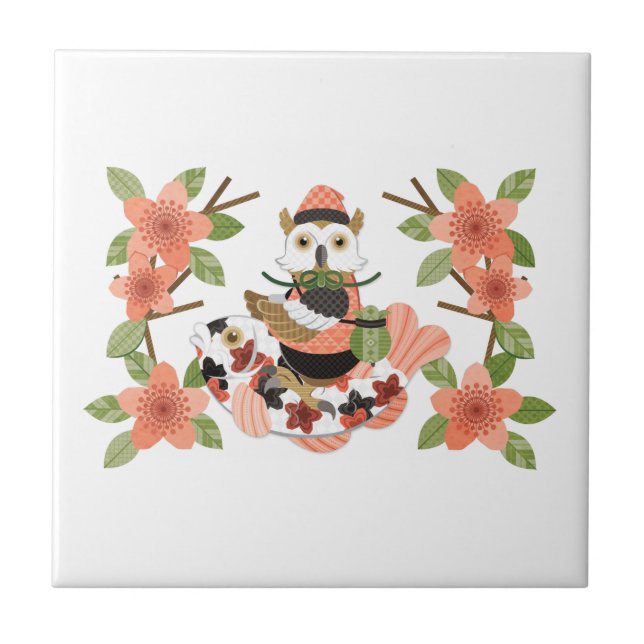 梟と鯉／An owl and a carp Kakelplatta (Framsidan)