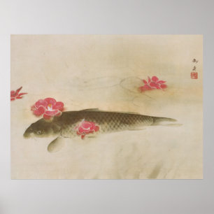 椿 鯉, 速 水 舟 Camellia och Carp, Gyoshū Poster