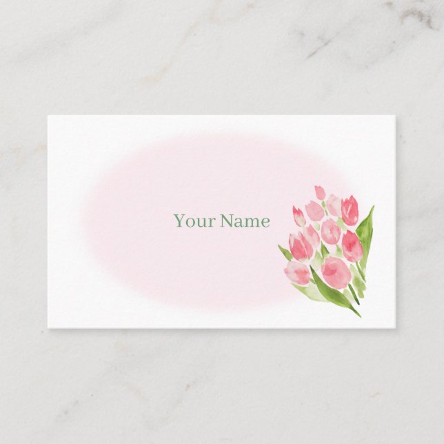 水彩で描いたピンクのチューリップ　名刺 VISITKORT (Framsida)