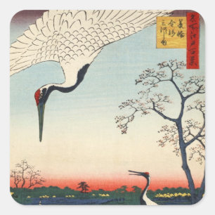 江戸の鶴 広重kran av Edo, Hiroshige Fyrkantigt Klistermärke