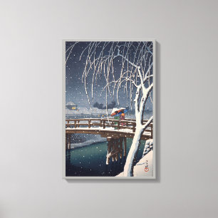 江 戸 川 宵, Evening Snö vid Edogawa, Hasui Kawase Canvastryck