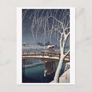 江 戸 川 宵, Evening Snö vid Edogawa, Hasui Kawase Vykort