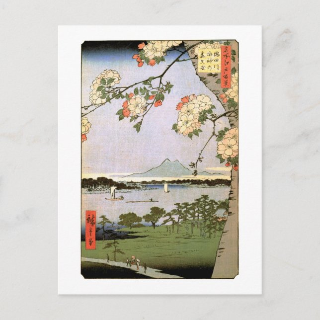 江 戸 桜, 広 Blommar av Edo, Hiroshige, の Cherry Vykort (Framsida)