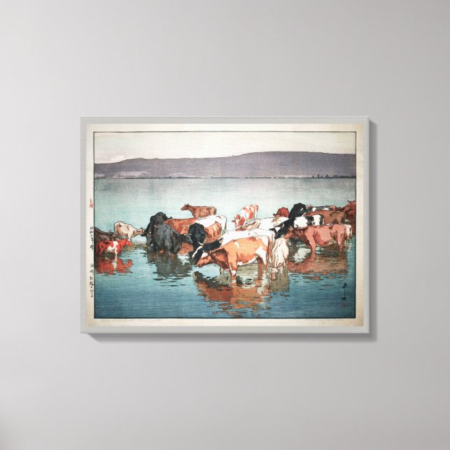 沼 崎 牧 の, kor, Hiroshi Yoshida, träsket Canvastryck (Framsida)