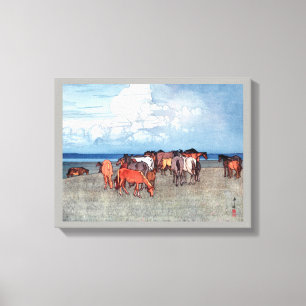 沼 崎 牧, hästar, Hiroshi Yoshida, träspån Canvastryck