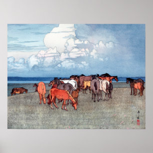 沼 崎 牧, hästar, Hiroshi Yoshida, träspån Poster