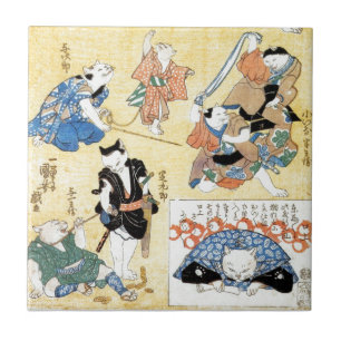 流行猫の狂言づくし 国芳skådespelarear av katten, Kuniyoshi, Kakelplatta