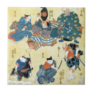 流行猫の狂言づくし 国芳skådespelarear av katten, Kuniyoshi, Kakelplatta