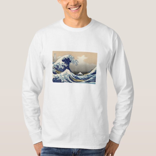 浮世絵長袖Tシャツ Ukiyoe T-Shirt 葛飾北斎 「富嶽三十六景 神奈川沖浪裏」 (Framsida)