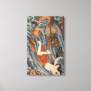 海 女 龍, 国 芳, Woman & Dragon, Kuniyoshi, Ukiyo-e Canvastryck