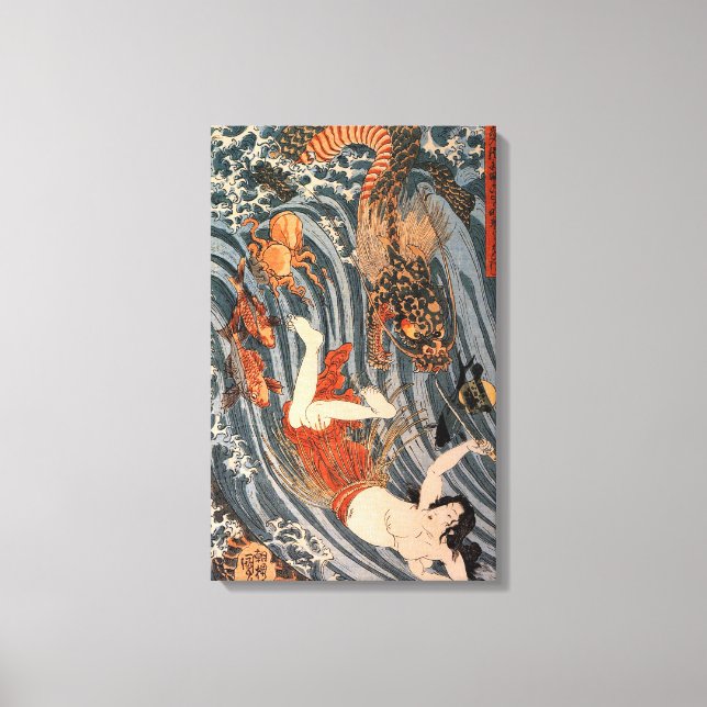 海 女 龍, 国 芳, Woman & Dragon, Kuniyoshi, Ukiyo-e Canvastryck (Framsida)