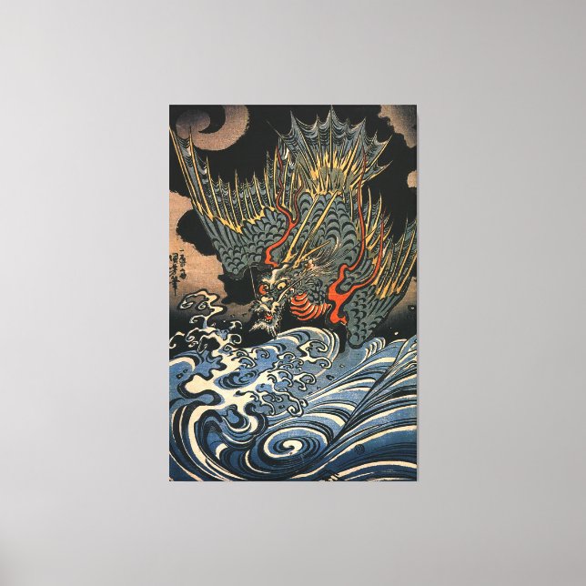 海 龍, 国 芳, Sea Dragon, Kuniyoshi, Ukiyo-e Canvastryck (Framsida)