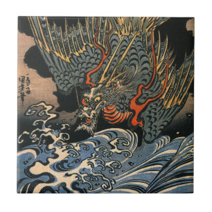 海 龍, 国 芳, Sea Dragon, Kuniyoshi, Ukiyo-e Kakelplatta