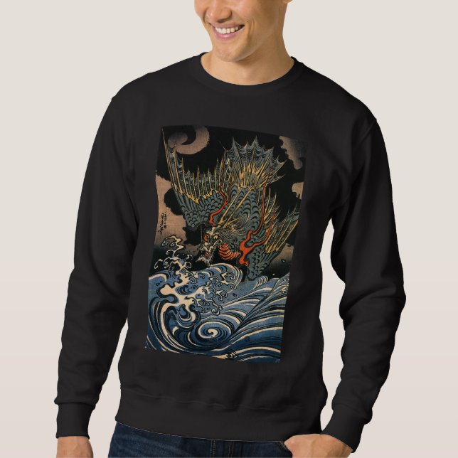 海 龍, 国 芳, Sea Dragon, Kuniyoshi, Ukiyo-e Långärmad Tröja (Framsida)