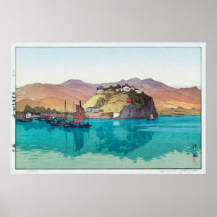 湖, 口, Hukou, China, Hiroshi Yoshida, Woodcut Poster