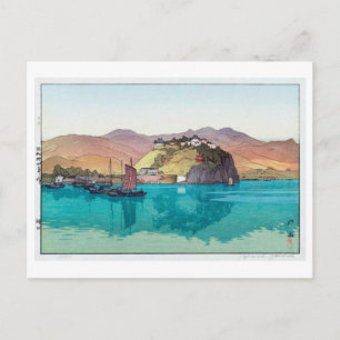 湖, 口, Hukou, China, Hiroshi Yoshida, Woodcut Vykort