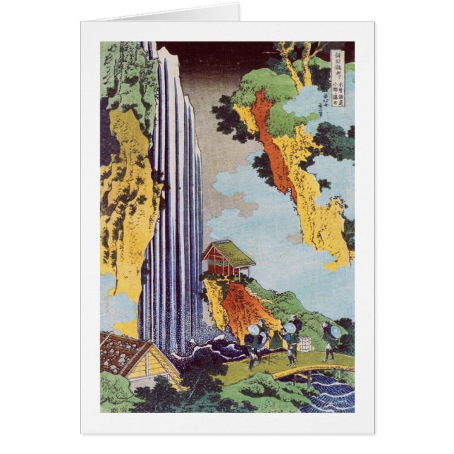 滝, 北 斎 Waterfall, Hokusai, Ukiyo-e Hälsningskort (Framsidan)