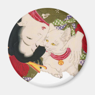 猫が好き 芳年 älskar jag katter, Yoshitoshi, Ukiyoe Magnet