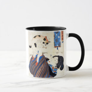 猫と女, 国芳katt och kvinna, Kuniyoshi, Ukiyo-e Mugg