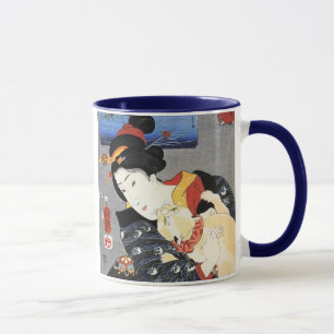 猫と女, 国芳katt och kvinna, Kuniyoshi, Ukiyoe Mugg