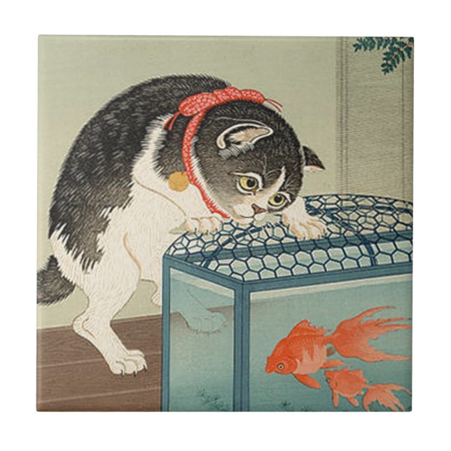 猫と金魚, 古邨katt & guldfisk, Koson, Ukiyo-e Kakelplatta (Framsidan)