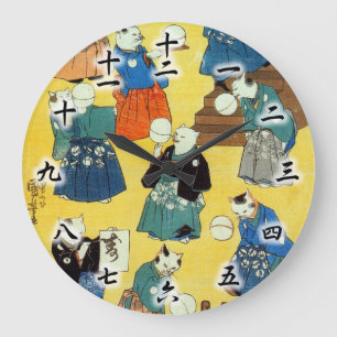 猫の曲芸師 国芳akrobat av katterna, Kuniyoshi, Ukiyo-e Stor Klocka