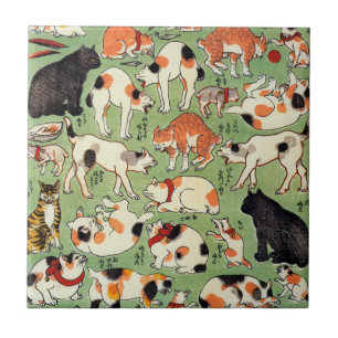 猫尽両めん合 芳藤katter av den Edo eraen, Yoshifuji, Kakelplatta