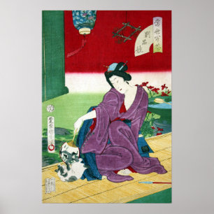 猫 と, 国 Cat och Woman, Toyohara Kunichika, Ukiyo-e Poster