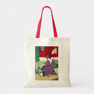 猫 と, 国 Cat och Woman, Toyohara Kunichika, Ukiyo-e Tygkasse