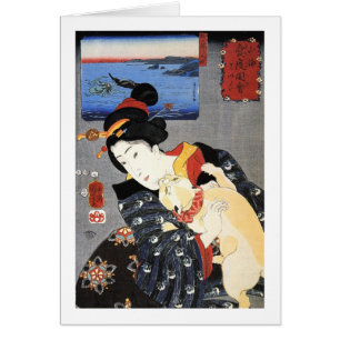 猫 と, 国 och 芳, Kuniyoshi, Ukiyoe Hälsningskort