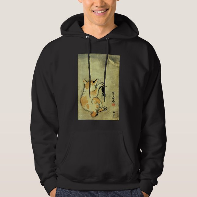 猫 と, 暁 斎 Kat och Mouse, Kyōsai, Ukiyo-e Sweatshirt Med Luva (Framsida)