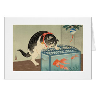 猫 と 魚, 古 Cat & Goldfish, Koson, Ukiyo-e Hälsningskort