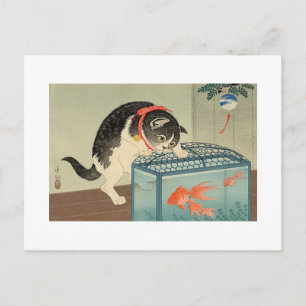 猫 と 魚, 古 Cat & Goldfish, Koson, Ukiyo-e Vykort