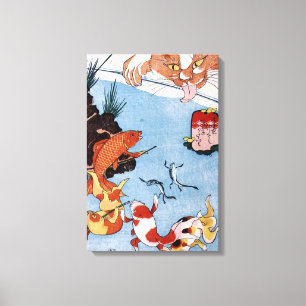 猫 と 魚, 国 Cat och Goldfish, Kuniyoshi, Ukiyo-e Canvastryck