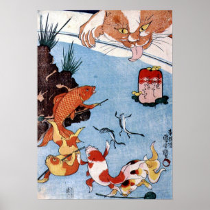 猫 と 魚, 国 Cat och Goldfish, Kuniyoshi, Ukiyo-e Poster
