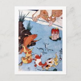 猫 と 魚, 国 Cat och Goldfish, Kuniyoshi, Ukiyo-e Vykort