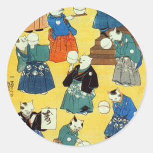 猫 の 曲 師, 国 芸 Acrobat of the Cats, Kuniyoshi, Ukiyo Runt Klistermärke
