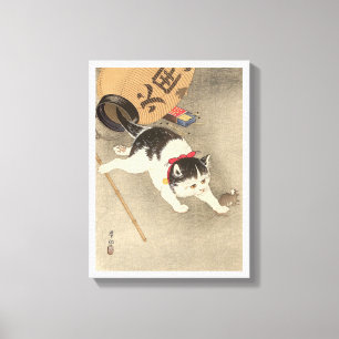 猫, 古 邨 Kat Catching Mouse, Ohara Koson, Ukiyo-e Canvastryck