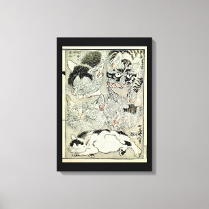 猫, 暁 斎, Kyōsai, Ukiyo-e Canvastryck