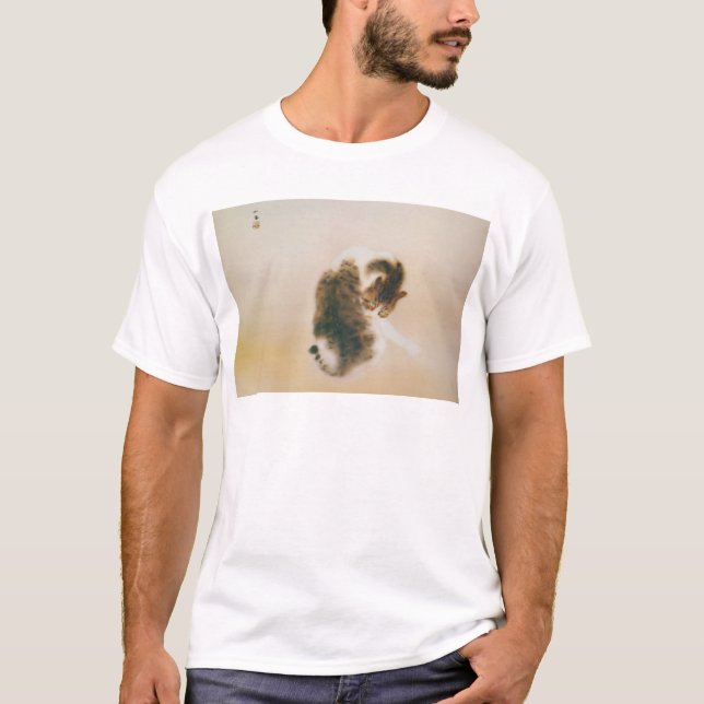 猫, 栖 鳳 Cat, Seihō, Japansk konst T-shirt (Framsida)
