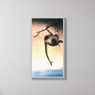 猿, 小 原 邨 Monkey som når Måne, Ohara Koson Canvastryck