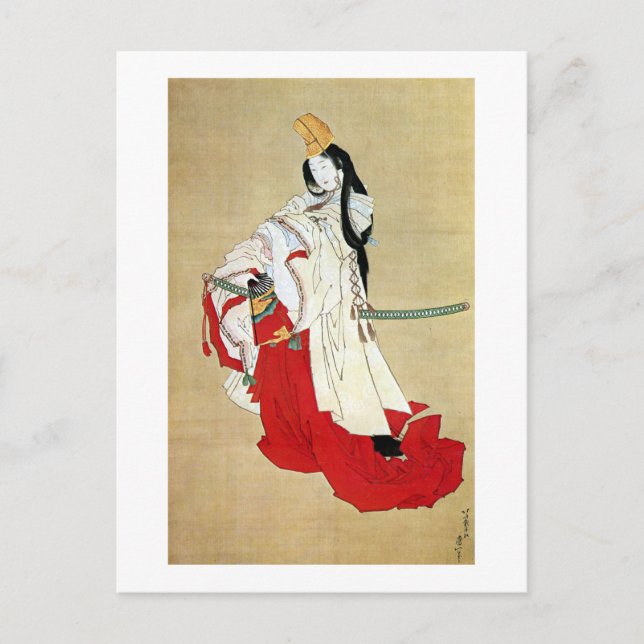 白 子, 北 斎 Shirabyōshi Dancer, Hokusai, Ukiyo-e Vykort (Framsida)