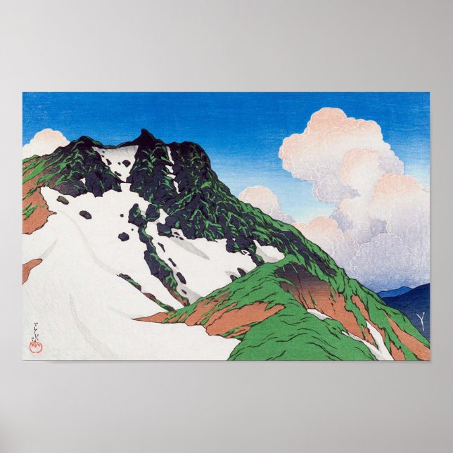 白 馬 岳, Asahi Peak Seen från Mt. Hakuba, Hasui Poster (Framsidan)
