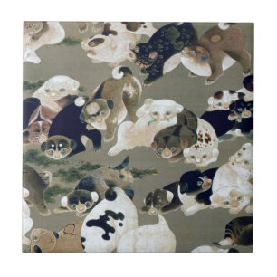 百 図, 伊 藤 若 犬 Hundar, Itō Jakuchū Kakelplatta