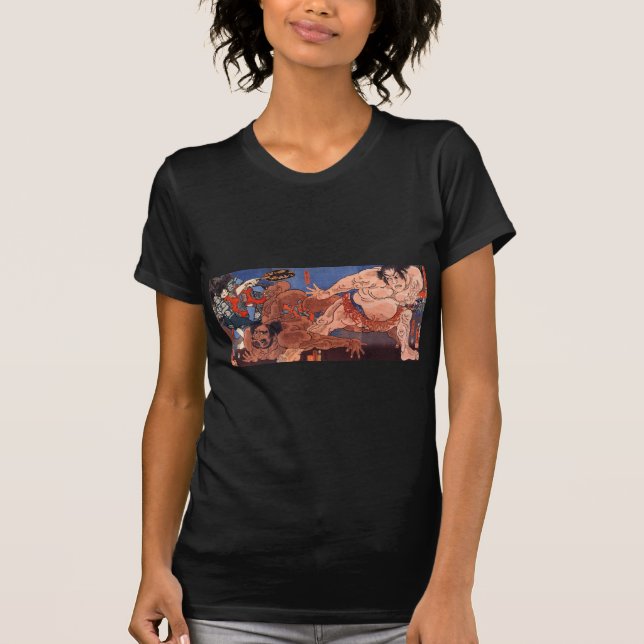 相撲 国芳Sumobrottning, Kuniyoshi, Ukiyo-e Tee Shirt (Framsida)