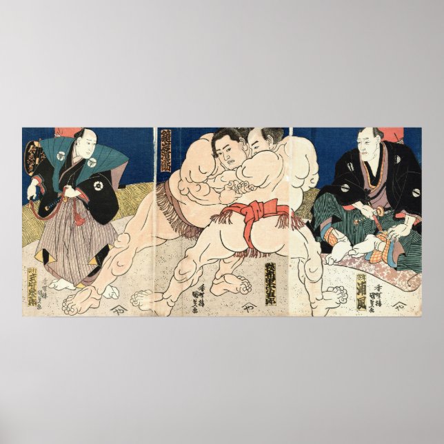 相 撲, 国 Smou wrestling, Kunisada Poster (Framsidan)