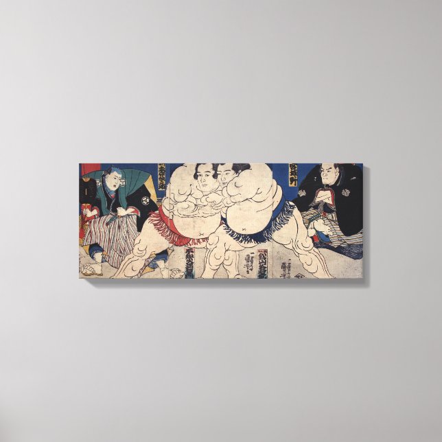 相 撲, 国 Sumo Wrestling, Kuniyoshi, Ukiyo-e Canvastryck (Framsida)