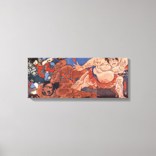 相 撲, 国 Sumo Wrestling, Kuniyoshi, Ukiyo-e Canvastryck