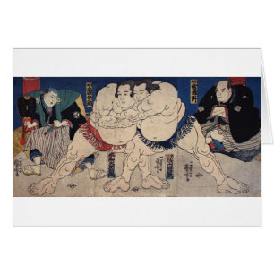 相 撲, 国 Sumo Wrestling, Kuniyoshi, Ukiyo-e Hälsningskort