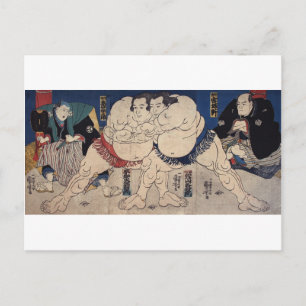 相 撲, 国 Sumo Wrestling, Kuniyoshi, Ukiyo-e Vykort